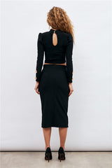 Gaiia Black High Neck Top & Skirt Set - Black