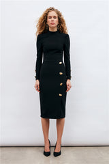 Gaiia Black High Neck Top & Skirt Set - Black