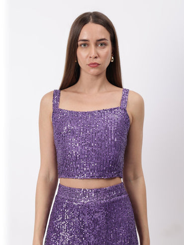 Gaiia Blingy Sequin Top And Shorts Set - Purple - GAIIA
