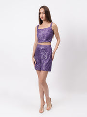 Gaiia Blingy Sequin Top And Shorts Set - Purple