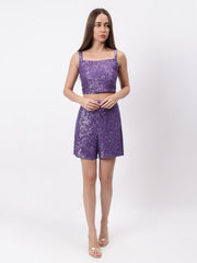 Gaiia Blingy Sequin Top And Shorts Set - Purple