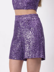 Gaiia Blingy Sequin Top And Shorts Set - Purple