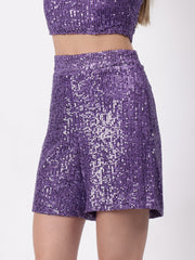 Gaiia Blingy Sequin Top And Shorts Set - Purple