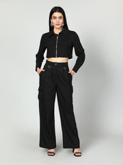 Gaiia Cropped Zipper Jacket With Cargo Pants