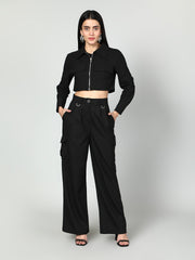 Gaiia Cropped Zipper Jacket With Cargo Pants