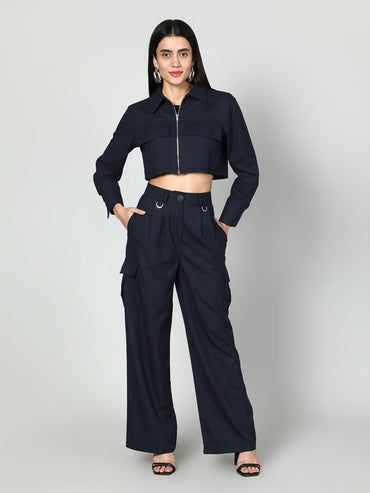 Gaiia Cropped Zipper Jacket With Cargo Pants - GAIIA