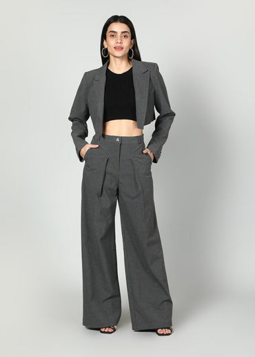 Gaiia Cropped Blazer And Wide Leg Trousers Set - GAIIA