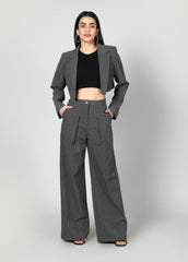 Gaiia Cropped Blazer And Wide Leg Trousers Set