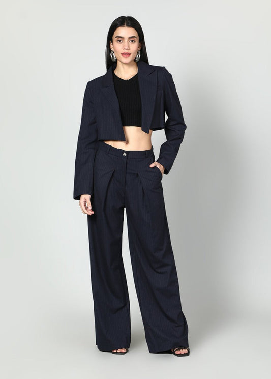 Gaiia Cropped Blazer And Wide Leg Trousers Set - GAIIA