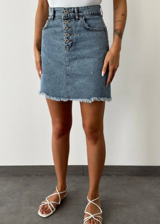 Gaiia Denim Studded Mini Skirt - GAIIA