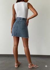 Gaiia Denim Studded Mini Skirt