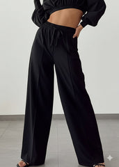Gaiia Elasticated Wide Leg Pants With Crease