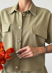 Gaiia Half Sleeves Two Pocket Shirt With Shorts - Beige