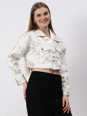 Gaiia Foil Abstract Print Denim Jacket - White