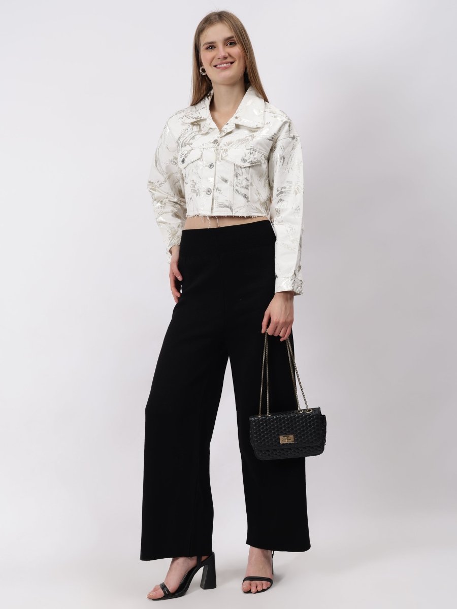 Gaiia Foil Abstract Print Denim Jacket - White - GAIIA