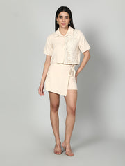 Gaiia Half Crochet Shirt With Skorts - Beige
