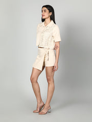 Gaiia Half Crochet Shirt With Skorts - Beige