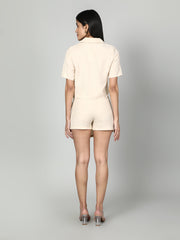 Gaiia Half Crochet Shirt With Skorts - Beige