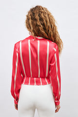 Gaiia Satin Vertical Stripes Crop Top