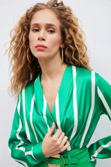 Gaiia Satin Vertical Stripes Crop Top