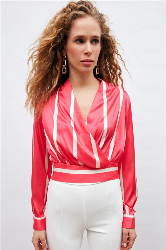 Gaiia Satin Vertical Stripes Crop Top - GAIIA