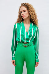 Gaiia Satin Vertical Stripes Crop Top