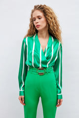 Gaiia Satin Vertical Stripes Crop Top