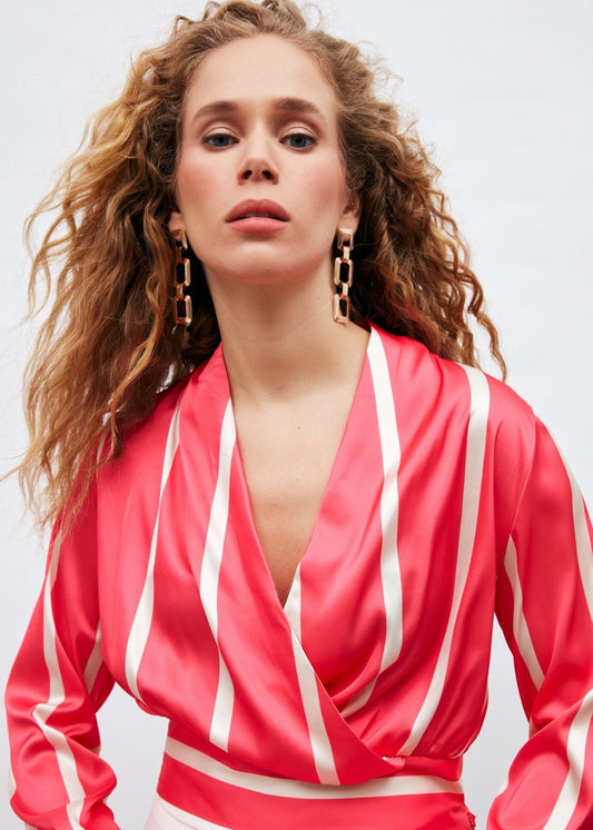 Gaiia Satin Vertical Stripes Crop Top