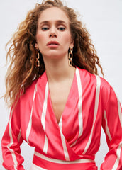 Gaiia Satin Vertical Stripes Crop Top