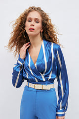 Gaiia Satin Vertical Stripes Crop Top