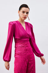 Gaiia Satin Crop Top With Padded Shoulder - Green