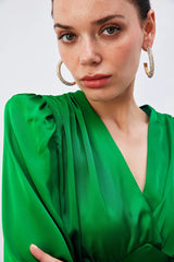 Gaiia Satin Crop Top With Padded Shoulder - Green