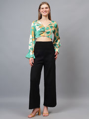Gaiia Half & Half Printed Satin Crop Top - Green