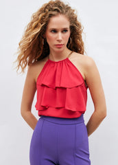 Gaiia Halter Neck Ruffles Chain Strap Top