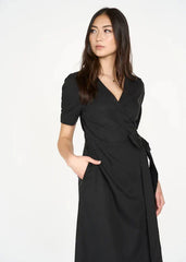 Gaiia Solid Color Wrap Around Dress - Black