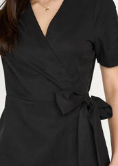 Gaiia Solid Color Wrap Around Dress - Black