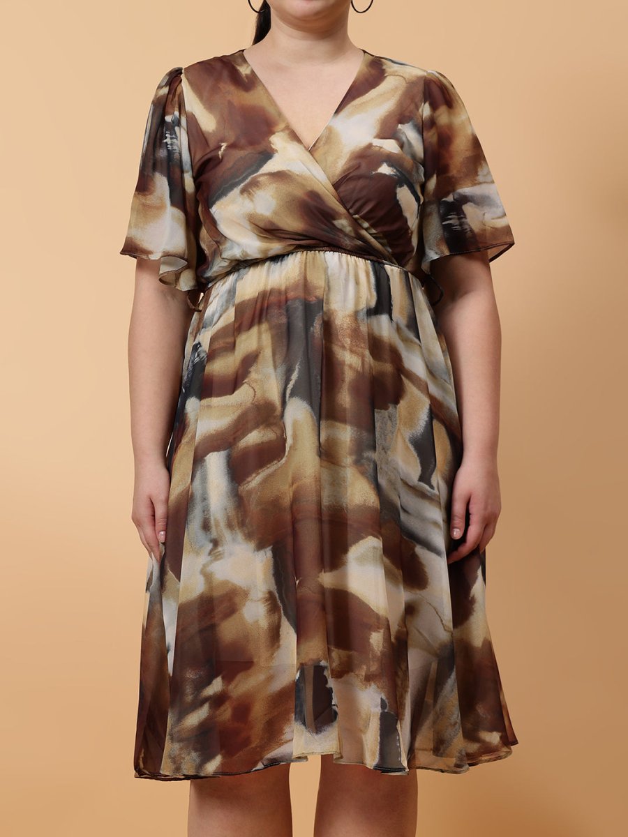 Gaiia Printed Midi Dress Curve - Beige - GAIIA
