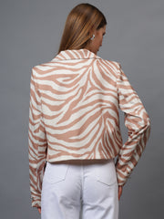 Gaiia Satin Tiger Print Croppeed Blazer