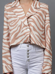 Gaiia Satin Tiger Print Croppeed Blazer
