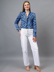 Gaiia Satin Tiger Print Croppeed Blazer