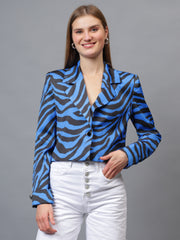 Gaiia Satin Tiger Print Croppeed Blazer