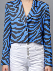 Gaiia Satin Tiger Print Croppeed Blazer
