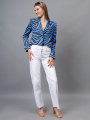 Gaiia Satin Tiger Print Croppeed Blazer