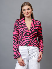Gaiia Satin Tiger Print Croppeed Blazer