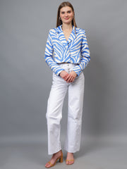 Gaiia Satin Tiger Print Croppeed Blazer