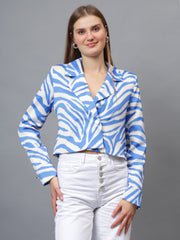 Gaiia Satin Tiger Print Croppeed Blazer