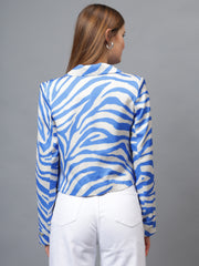 Gaiia Satin Tiger Print Croppeed Blazer