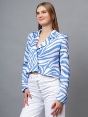 Gaiia Satin Tiger Print Croppeed Blazer