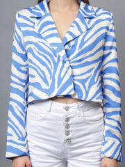 Gaiia Satin Tiger Print Croppeed Blazer