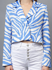 Gaiia Satin Tiger Print Croppeed Blazer